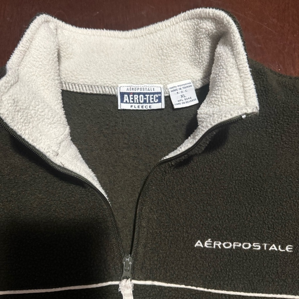 Aeropostale Aero Tec Fleece Quarter Zip Pullover Sweater Green/White Boys XL - Picture 5 of 15